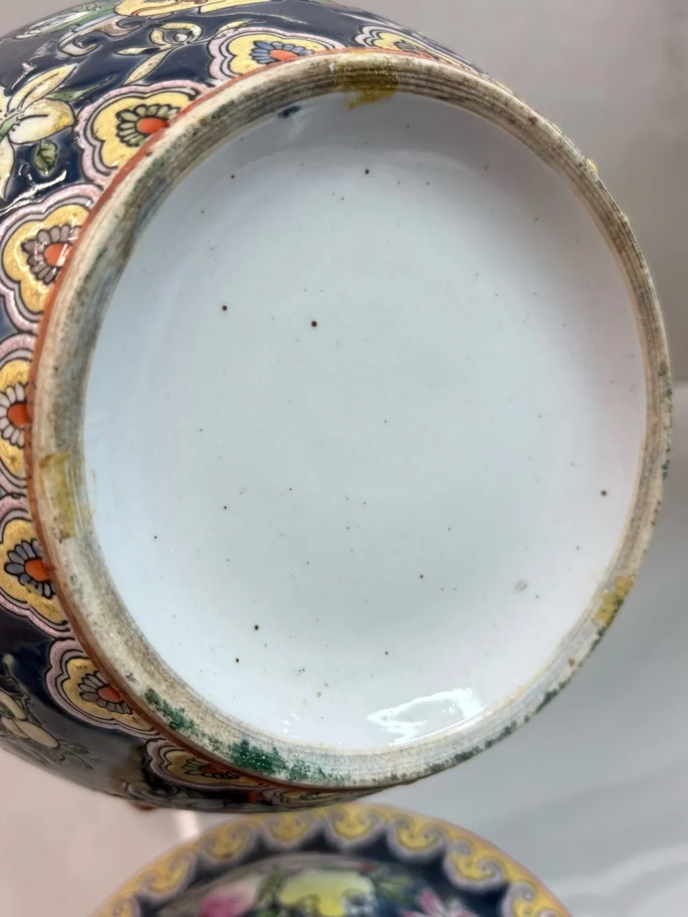 Vintage Chinoiserie Porcelain Ginger Jar Cobalt Blue Floral Lidded Jar